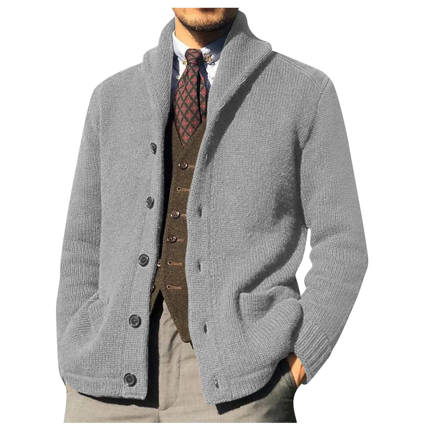 Axair Men's Casual Turn-Down Collar Knitted Cardigan Sweater