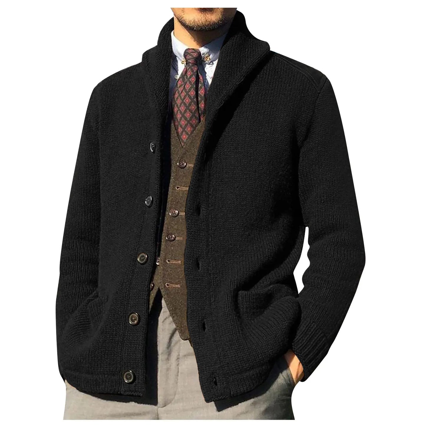 Axair Men's Casual Turn-Down Collar Knitted Cardigan Sweater