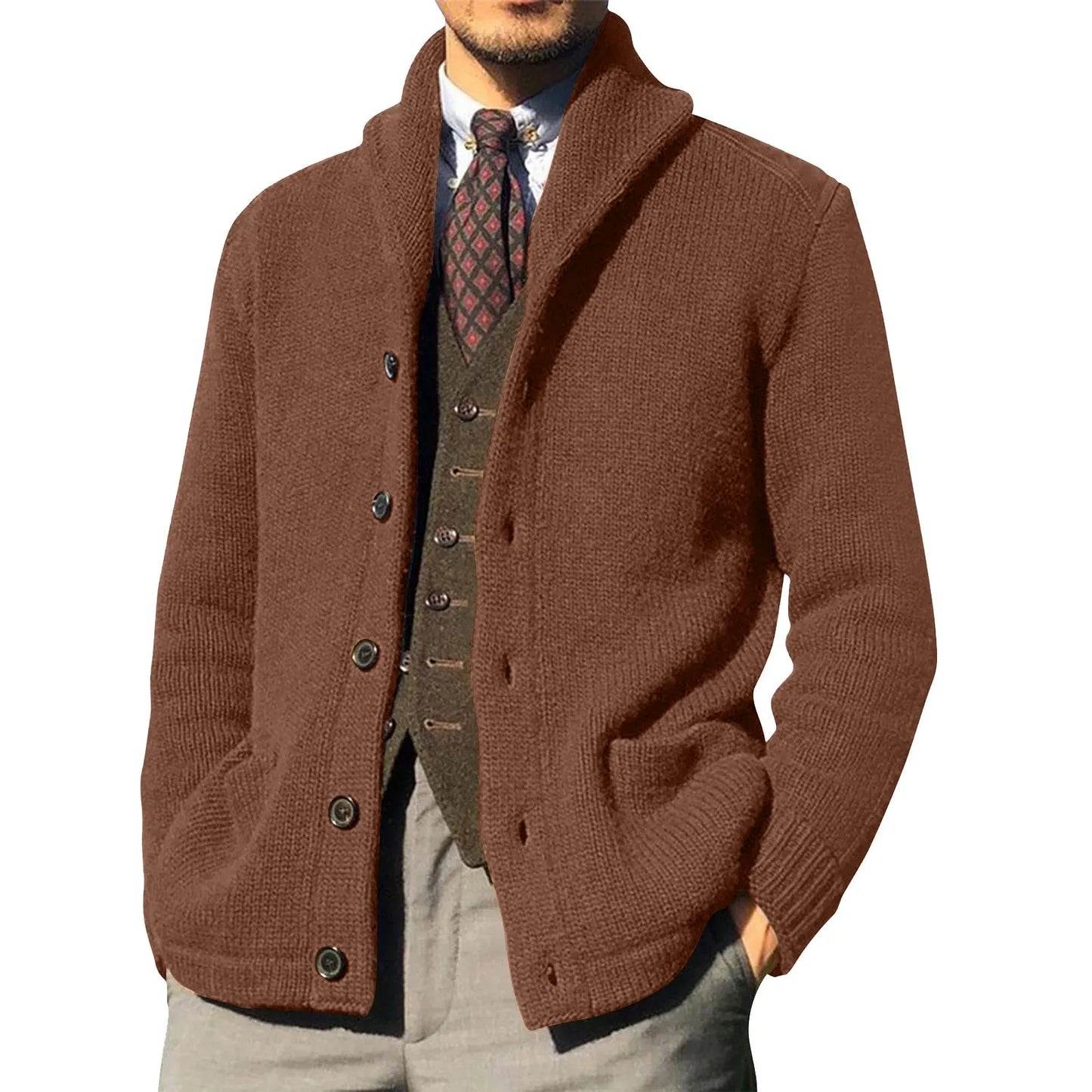 Axair Men's Casual Turn-Down Collar Knitted Cardigan Sweater