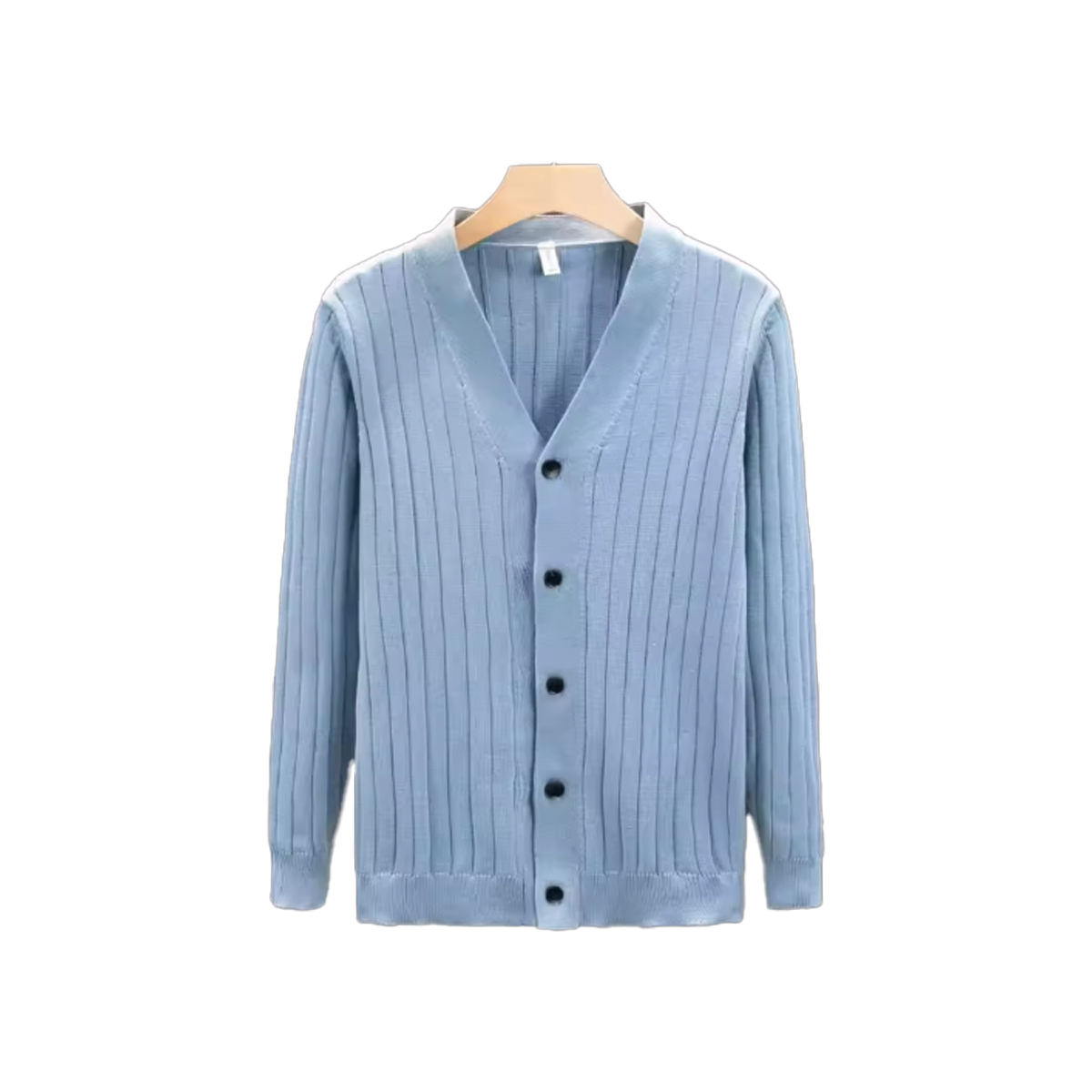 Light Blue Cardigan + White Shirt + Light Blue Cardigan + Watch + Tie + Loafers